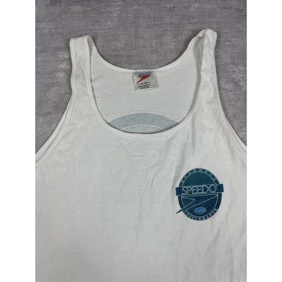 Vtg Speedo Shirt Mens Large White Tank Top Aquatic Sports 90s Swim Surf Beach - Picture 3 of 12